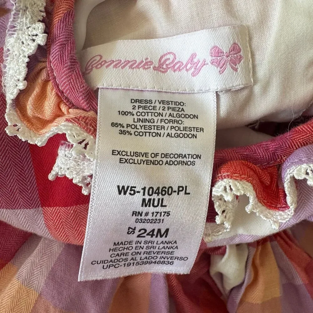 Bonnie Baby Baby Girl Harvest Smocked Long Sleeve Plaid Dress 24M NWOT